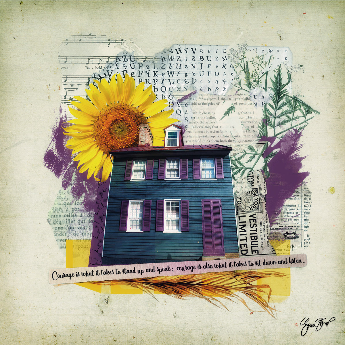 Blue House with Plum Shutters by Gina Startup