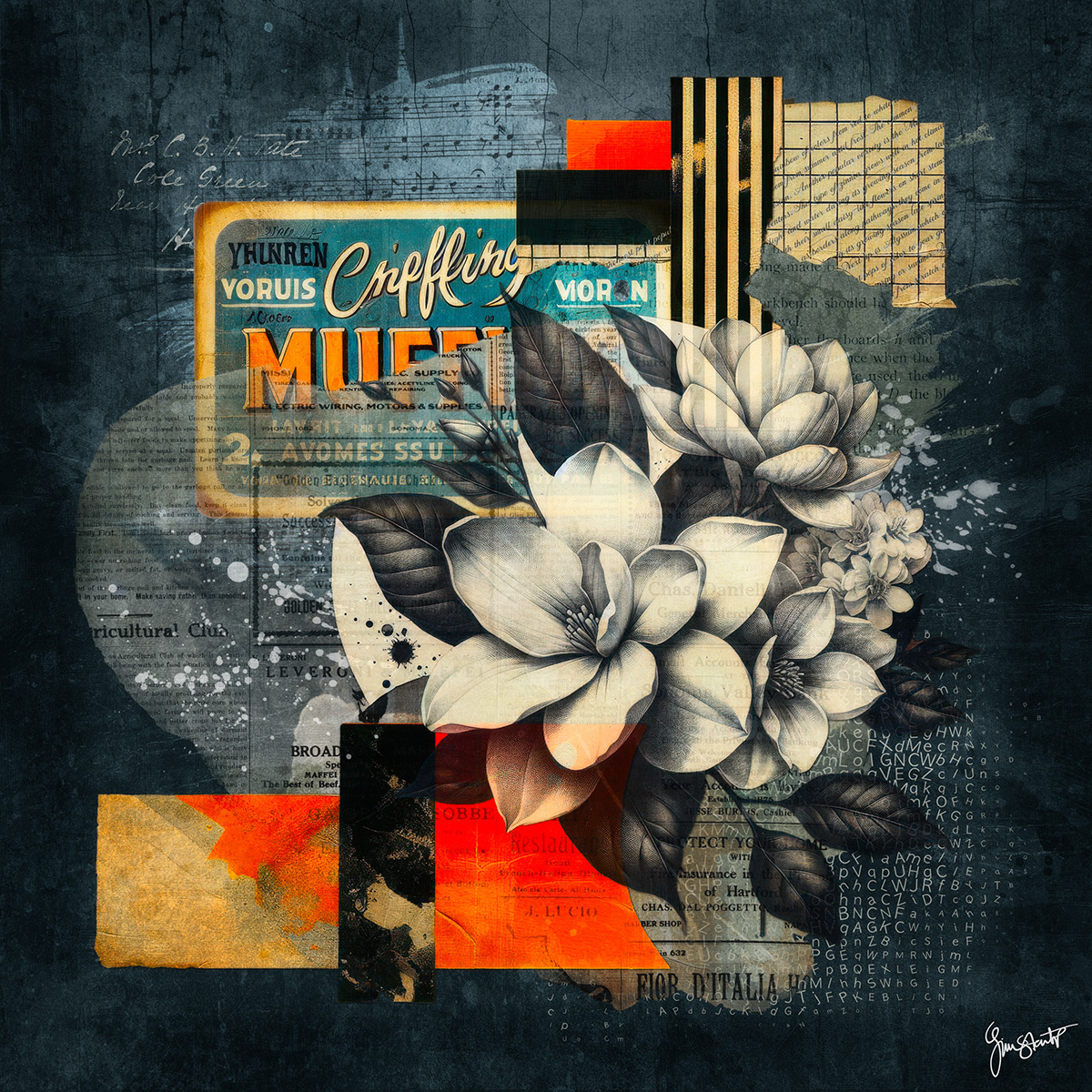White Flower On Orange Paper by Gina Startup