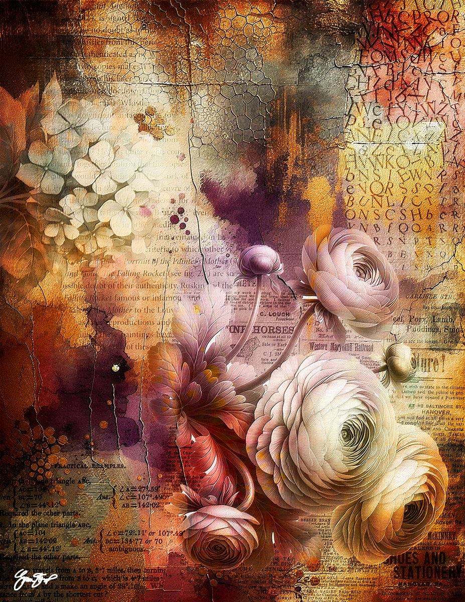 Ranunculus and Gold by Gina Startup