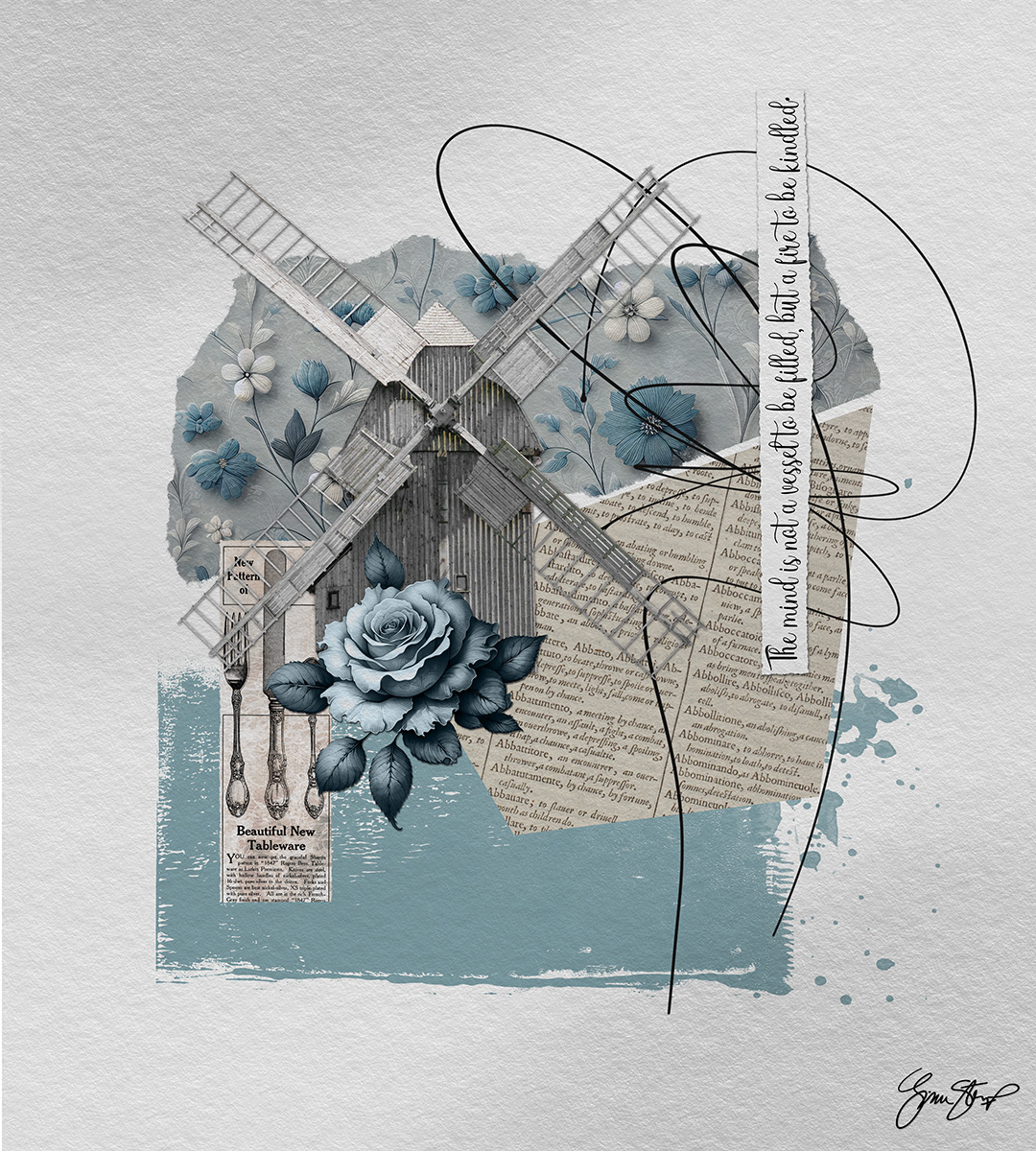 Windmill on blue by Gina Startup 