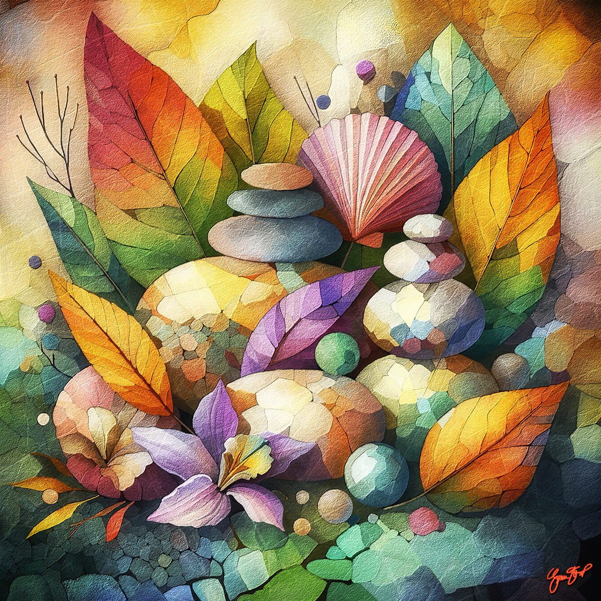 One Purple Lily and a Pink Seashell