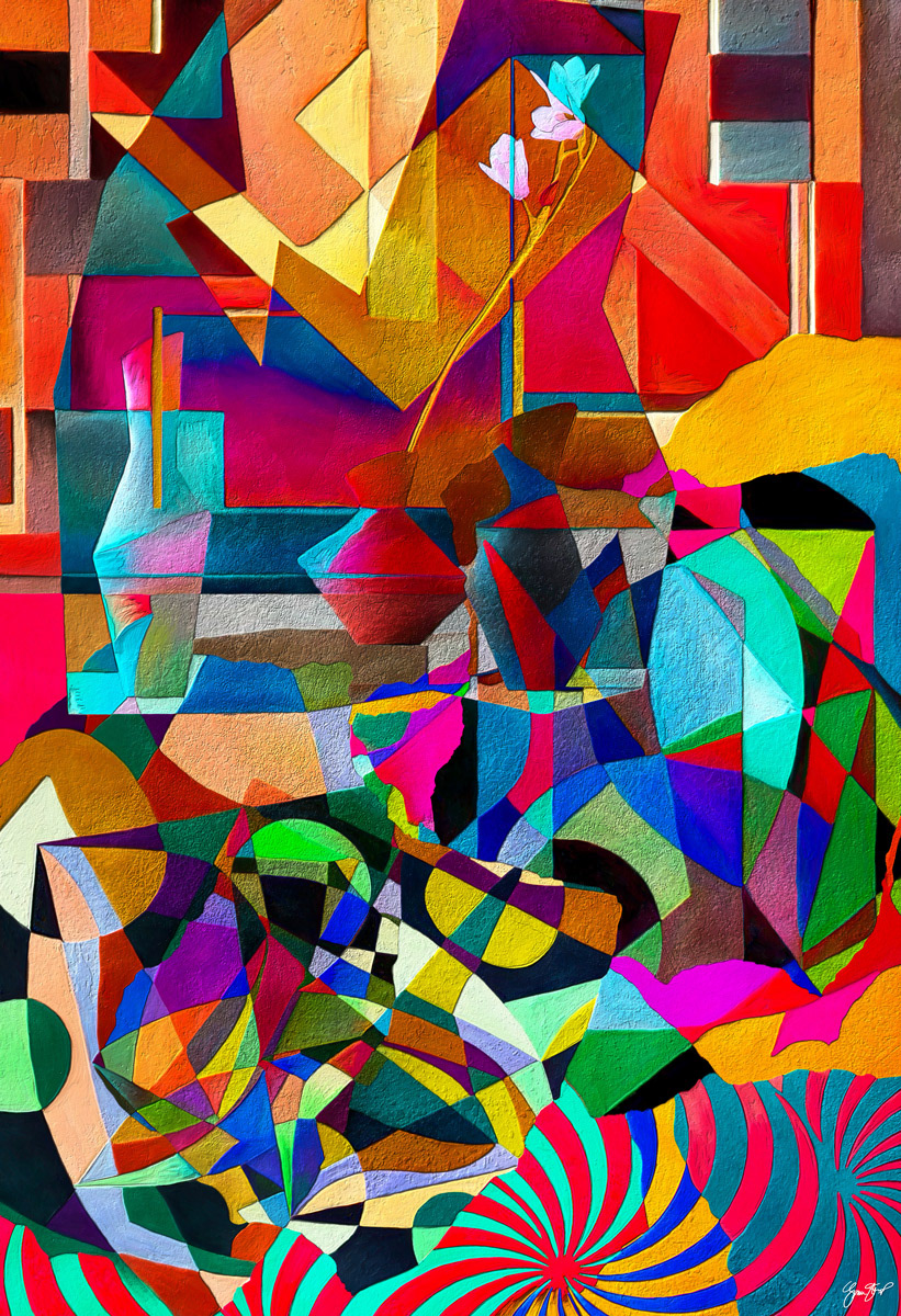 Glowing Flower in Abstract Vase by Gina Startup