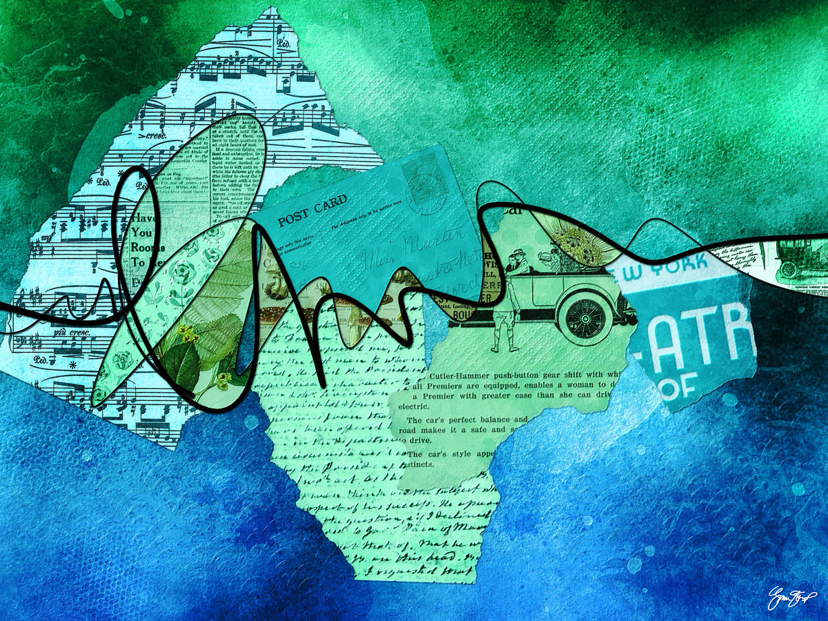 Mixed media collage art by Gina Startup