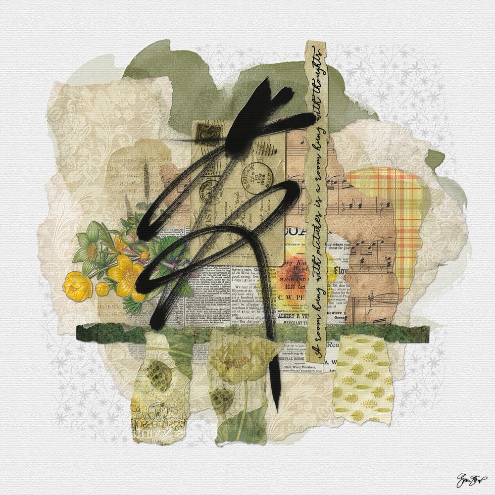 Mixed media collage art by Gina Startup 