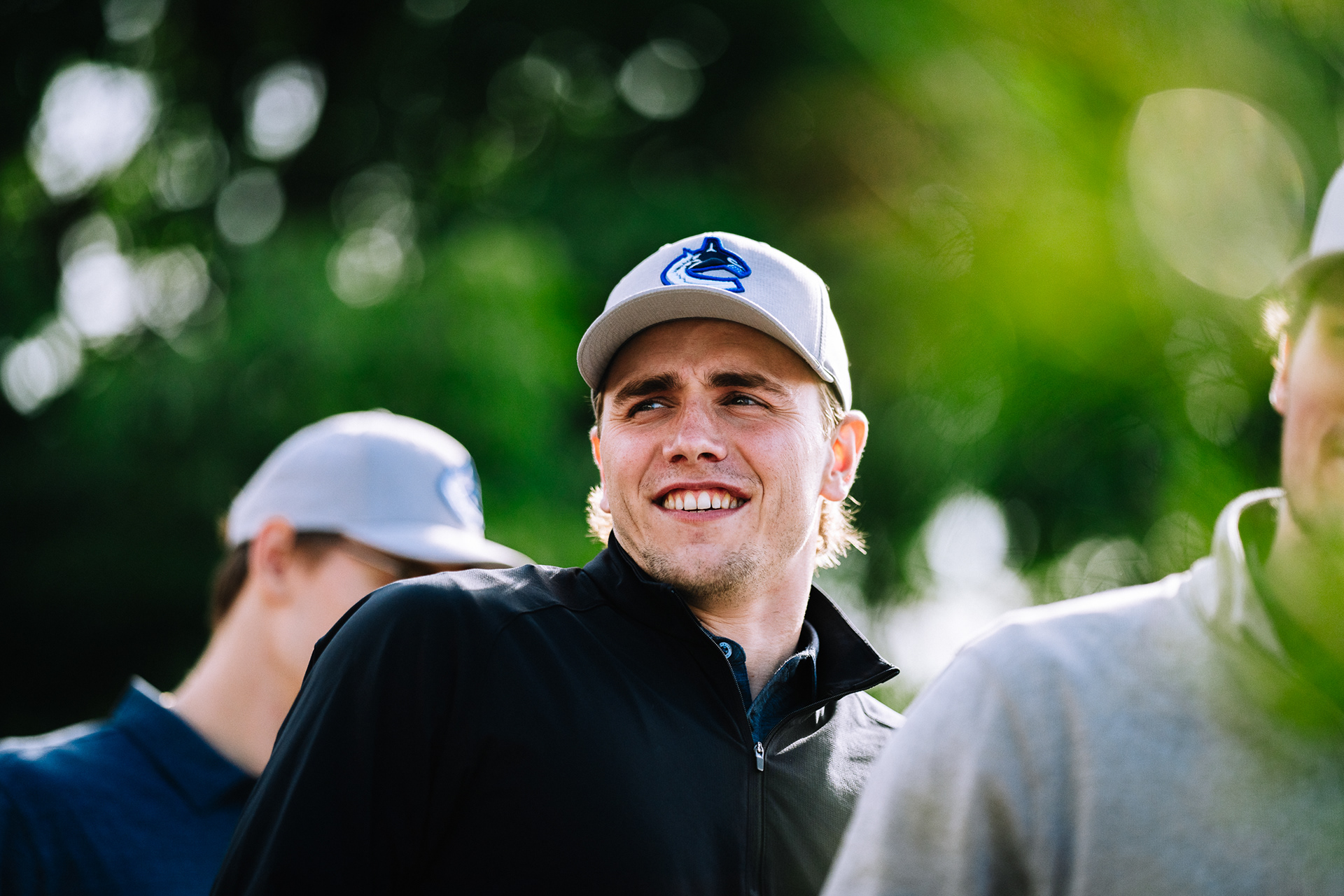 Linus Karlsson of the Abbotsford Canucks participates in the Jake Milford Golf Tournament