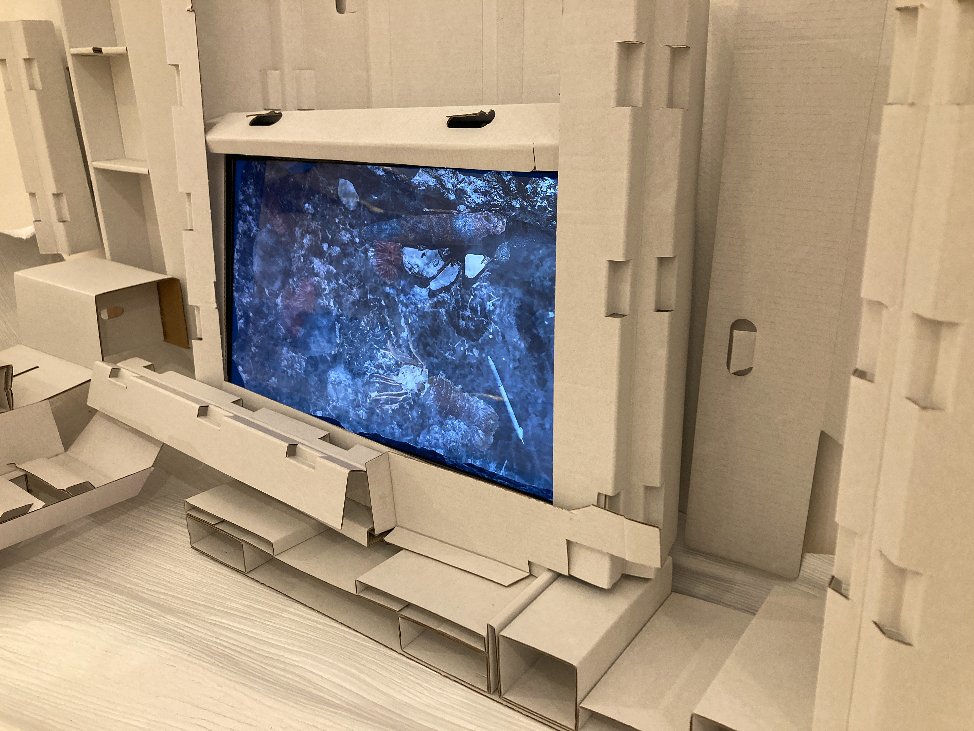 Alpha Frequency - cardboard port with Jen Gunlock's video "Going Fishing"
