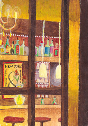 Barszene bei Nacht, 105 x 148 mm