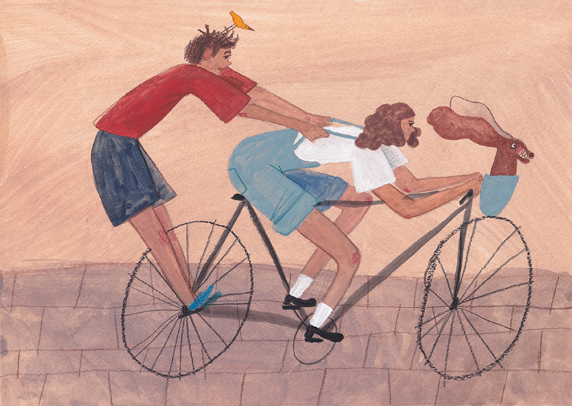 Junge und Mädchen auf Fahrrad, 210 x 297mm