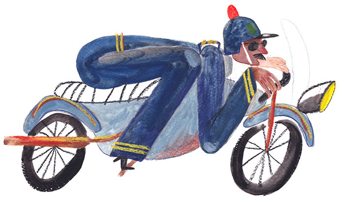 Polizist auf Motorrad, 210 x 297mm