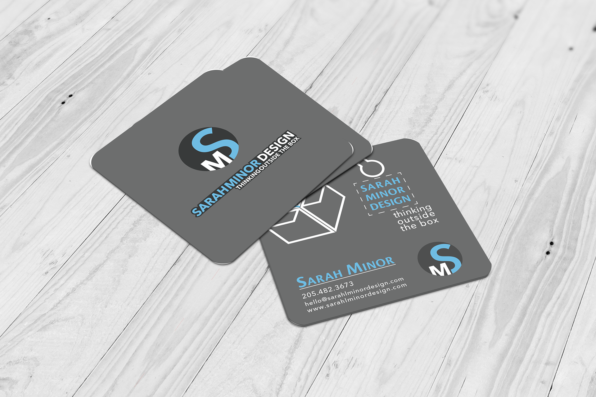 Sarah Minor Design business cards created with simplicity and bold typeface in mind. Fonts used: Avenir Next Regular, Medium, DemiBold, and Bold