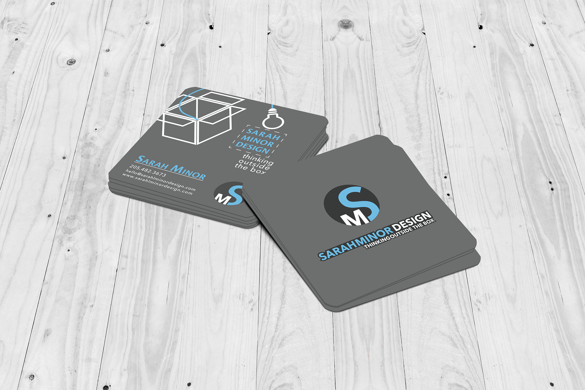 Sarah Minor Design business cards created with simplicity and bold typeface in mind. Fonts used: Avenir Next Regular, Medium, DemiBold, and Bold
