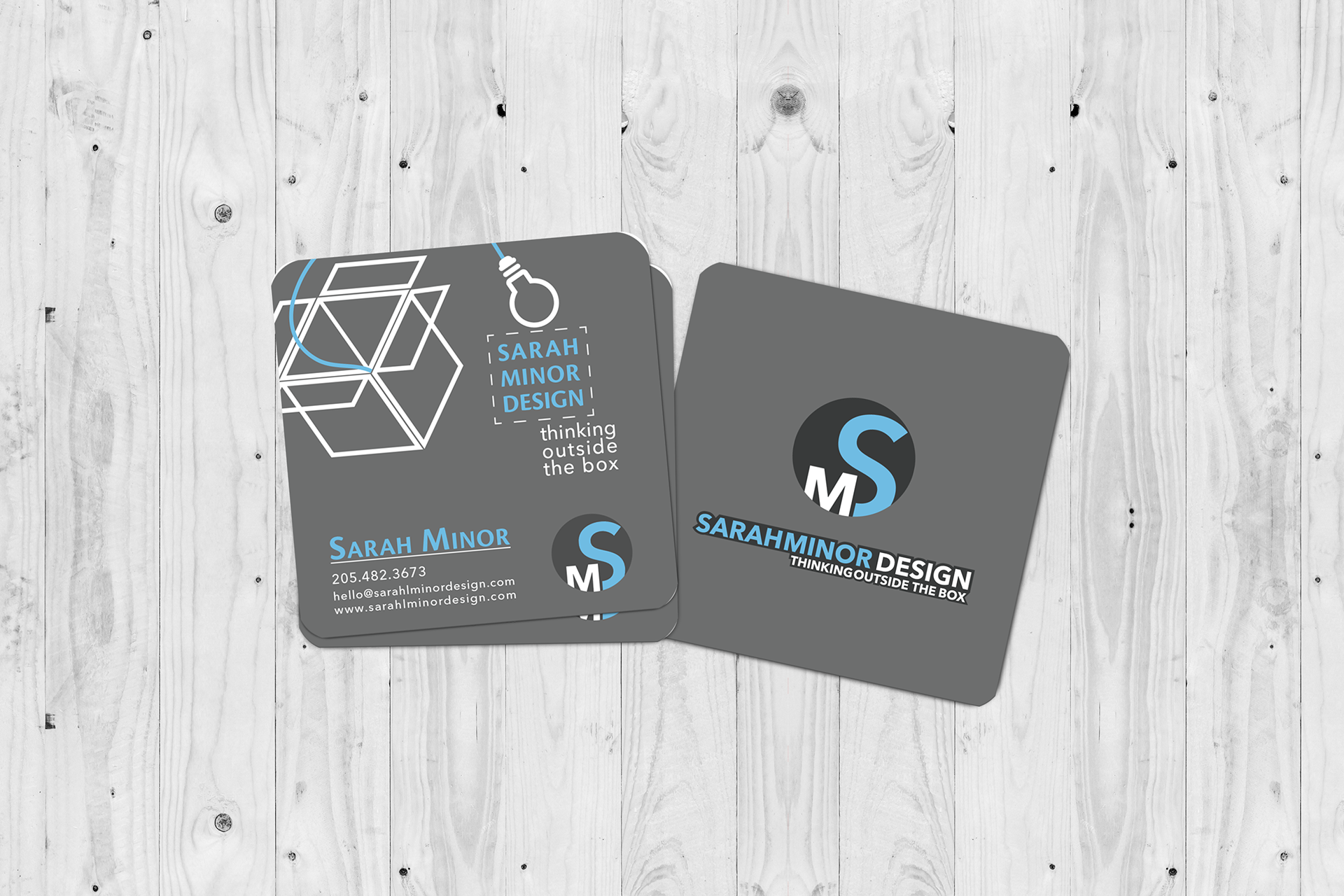 Sarah Minor Design business cards created with simplicity and bold typeface in mind. Fonts used: Avenir Next Regular, Medium, DemiBold, and Bold