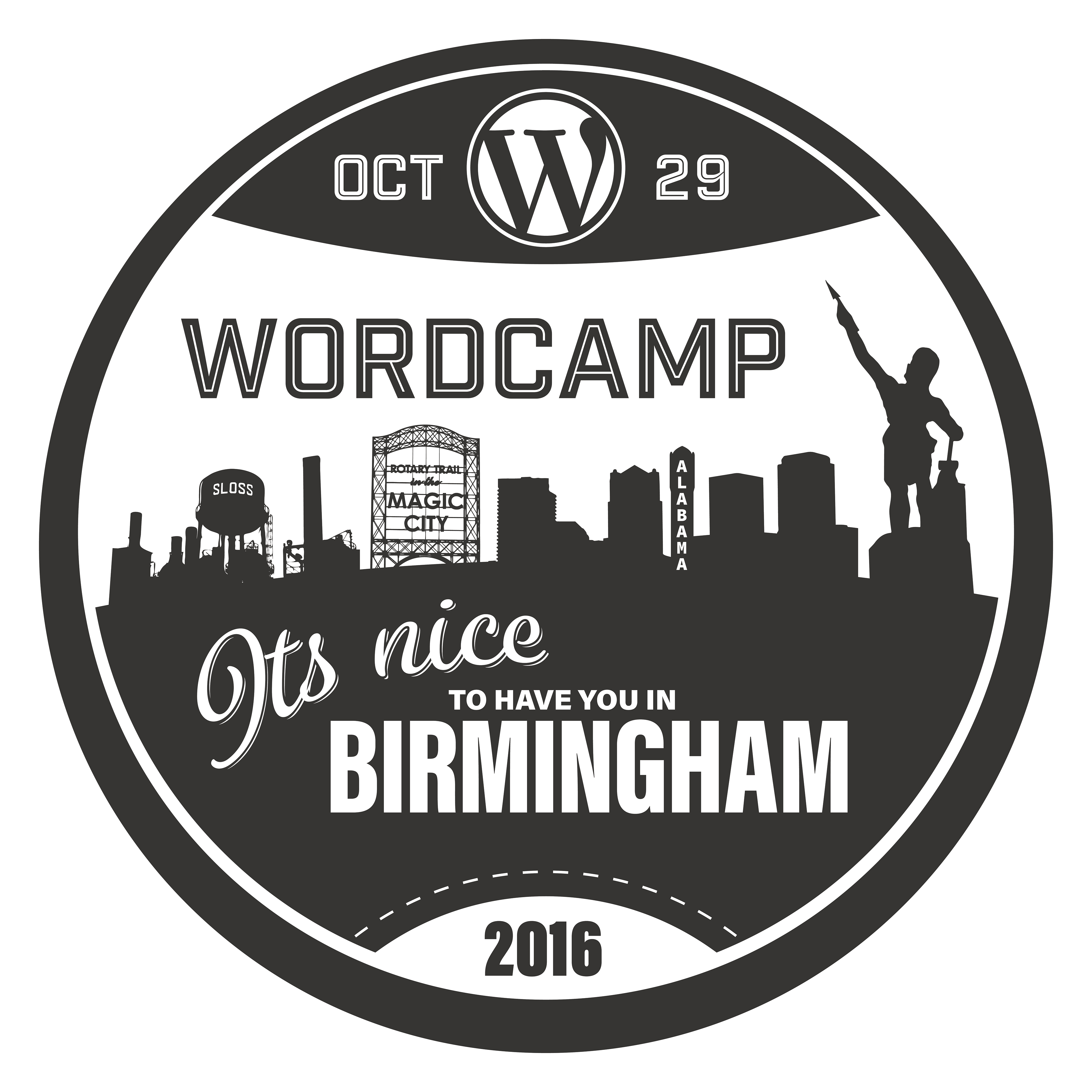 WordPress is an online, open source website creation tool written in PHP. But in non-geek speak, it's probably the easiest and most powerful blogging and website content management system (or CMS) in existence today. Wordpress of Birmingham gathers together all WordPress users, developers, and fans to learn from each other the tools they need to help them get more out of WordPress. As a volunteer for WordPress of Birmingham, Alabama, I collaborated with designer, Joshua Gilmer, to create a logo for "WordCamp" that is held annually.