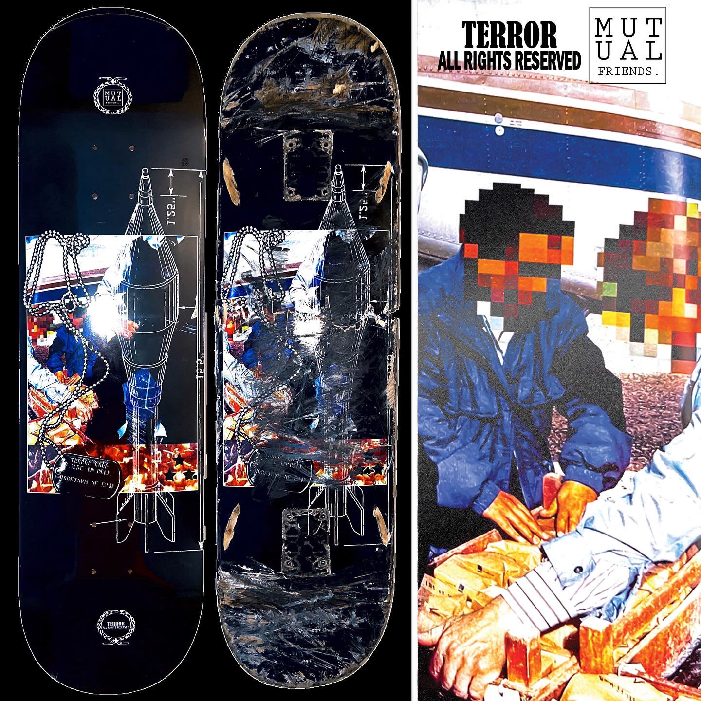 Skateboard deck design for Mutual Friends Skateshop. March 2022