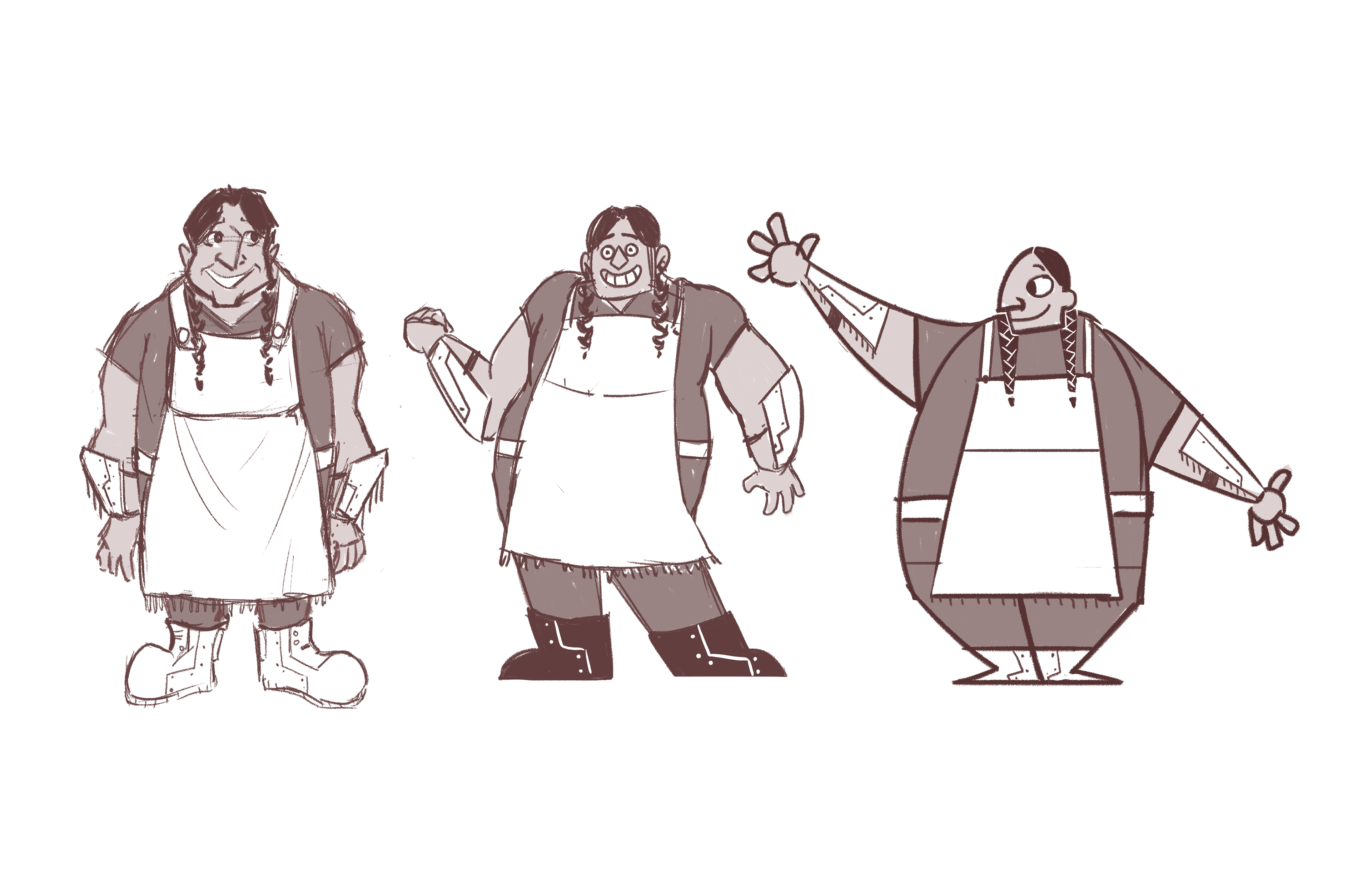 Character design ideation in Disney, Current/Rubberhose, and Cartoon Modern styles (1/3).