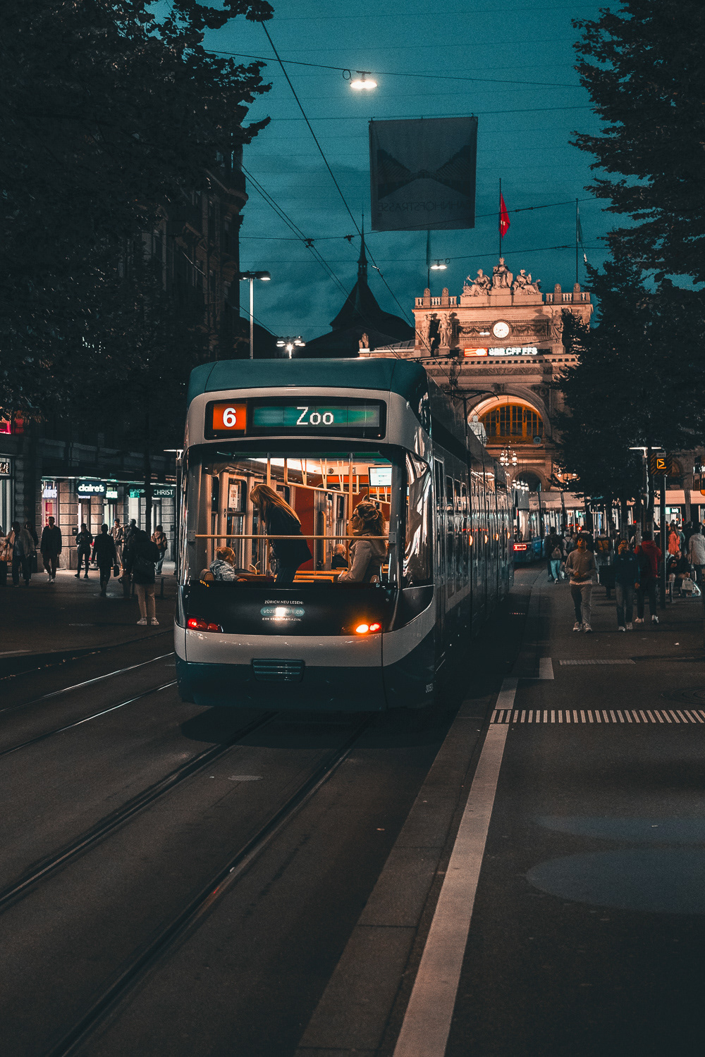 Tram at Bahnhofstrasse in Zurich, Switzerland. Photo by Anson Tang.
