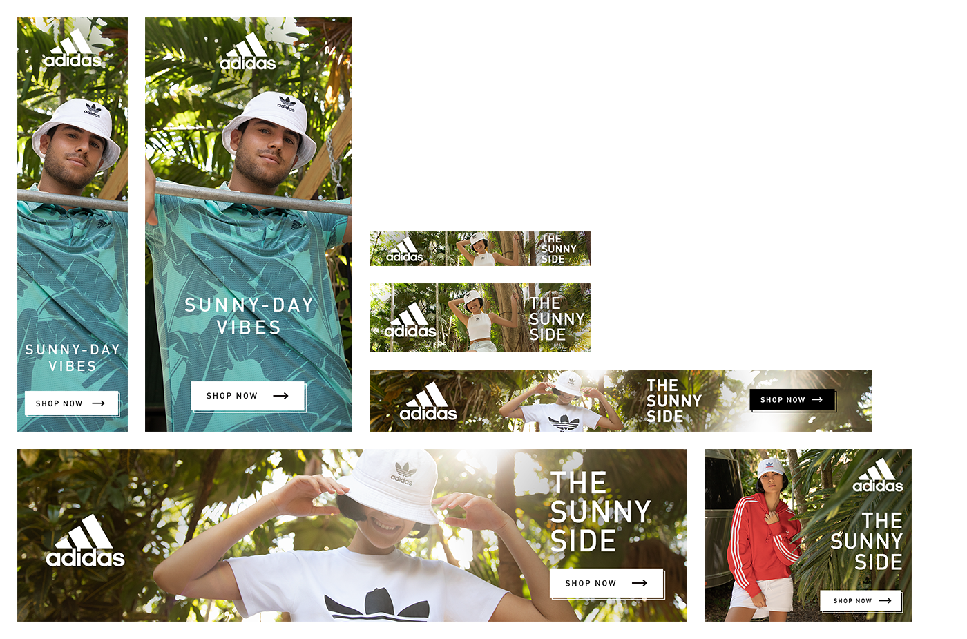 Layout of seven display ad sizes - 160x600, 300x600, 320x50, 320x100, 728x90, and 970x250