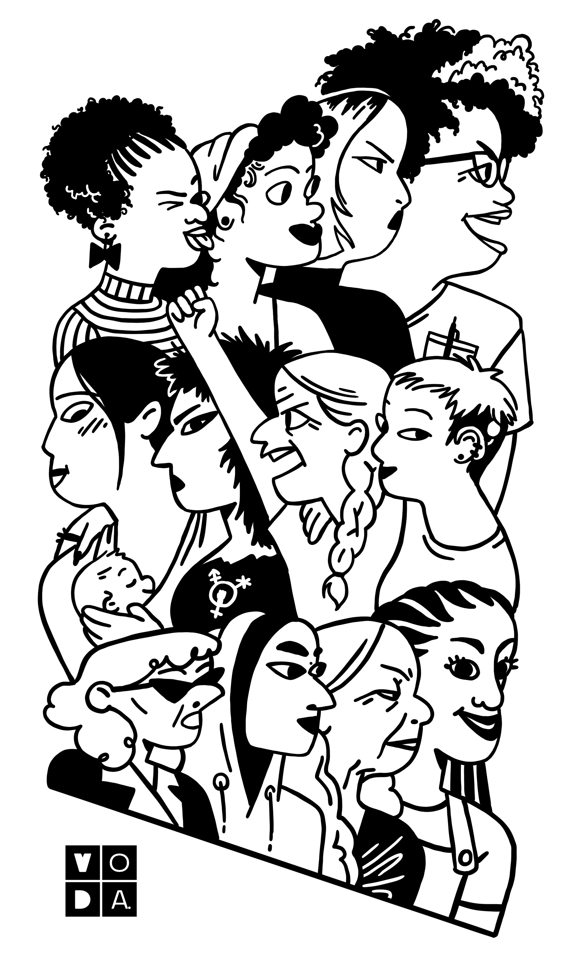 Illustration showing a variety of women holding together, feminism, intersectionality