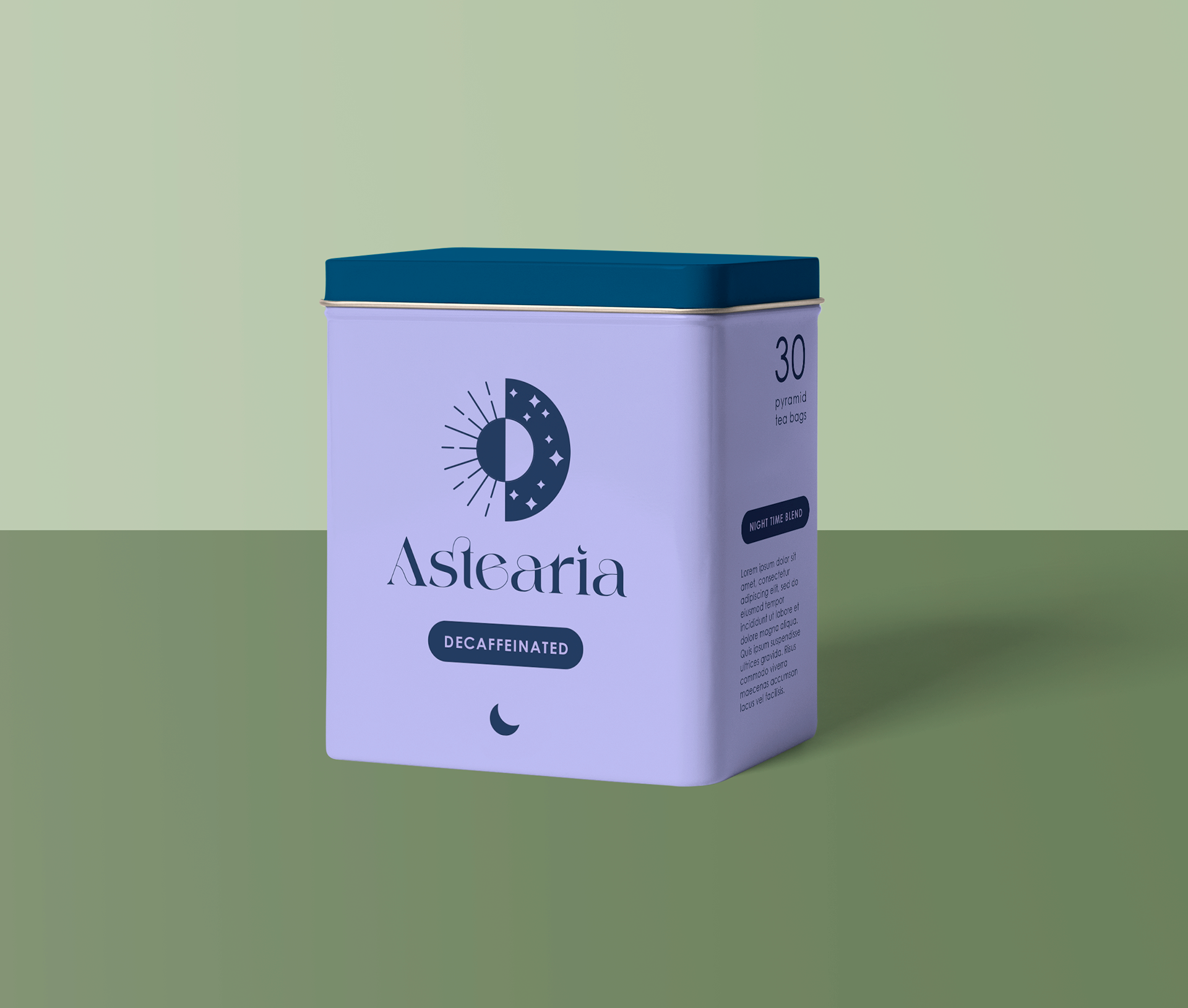Astearia Loose Leaf Tea Tin Mockup - Decaffinated Blend
