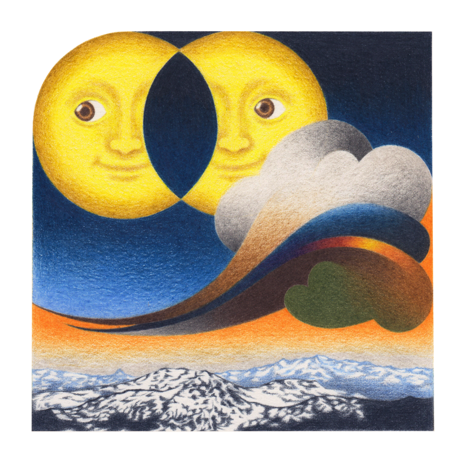 "Moon Wobble"  (2022) Polychromos on Arches hot pressed watercolour paper