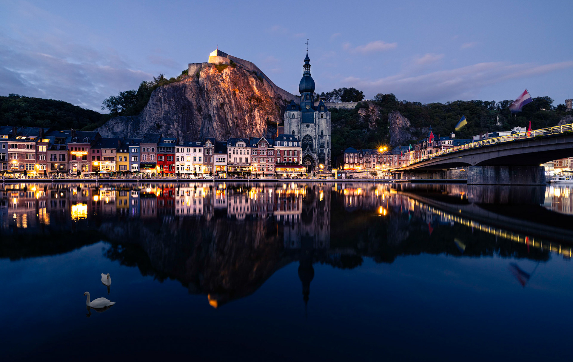 Sunset in Dinant's river