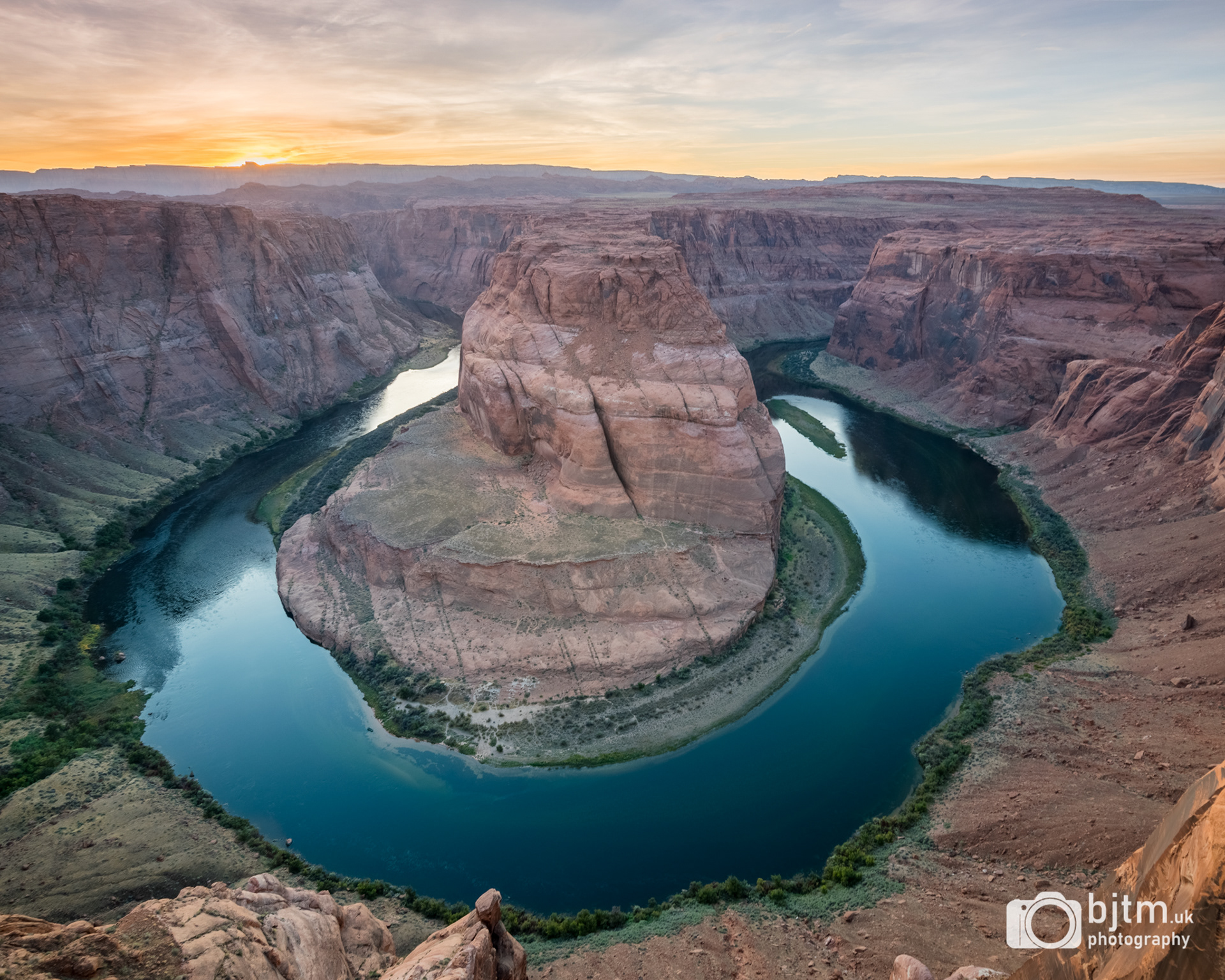 Horseshoe bend at sunset. Page, Arizona, USA, October 2017