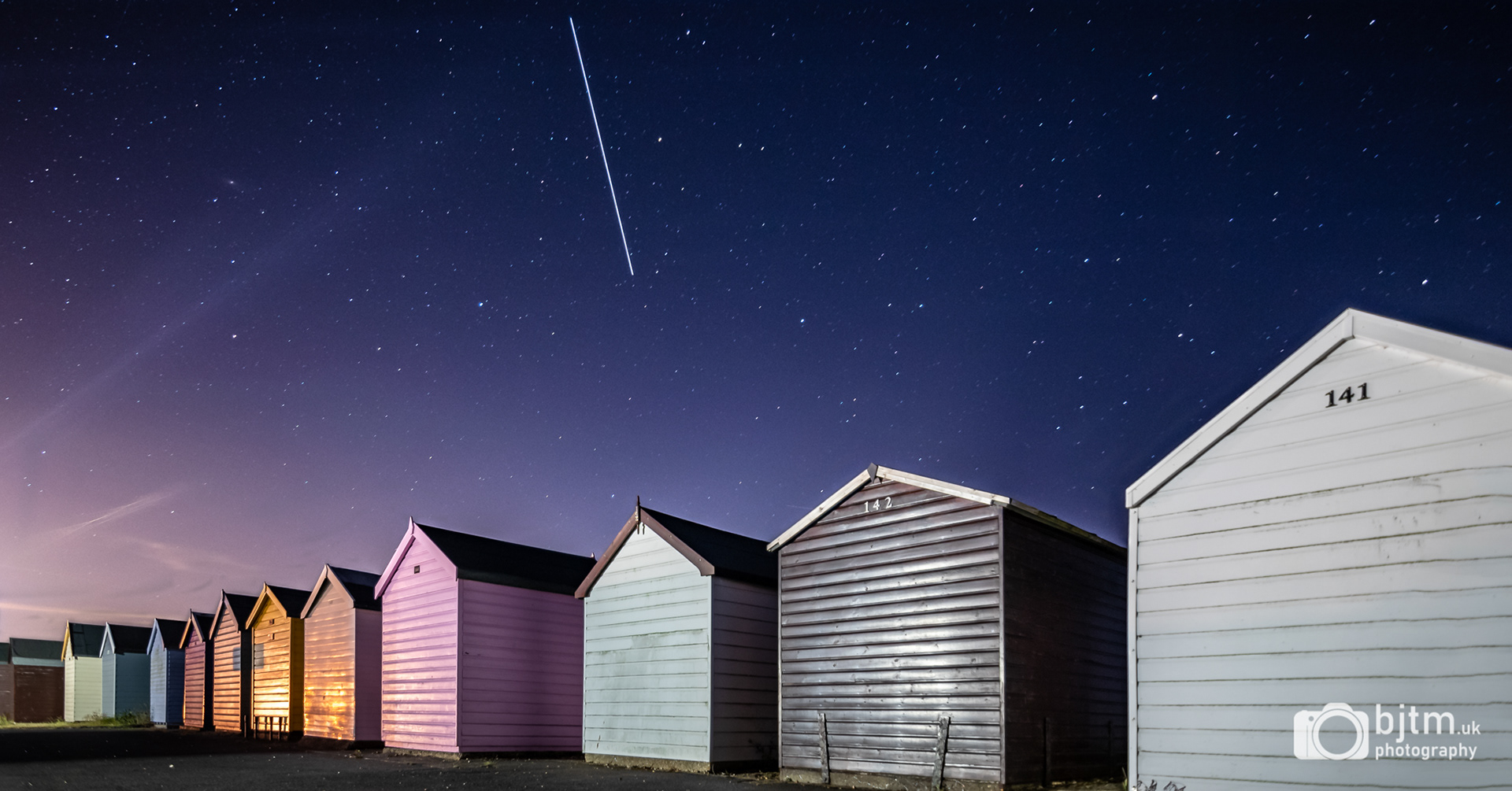ISS over beach huts. Calshot spit, July 2019