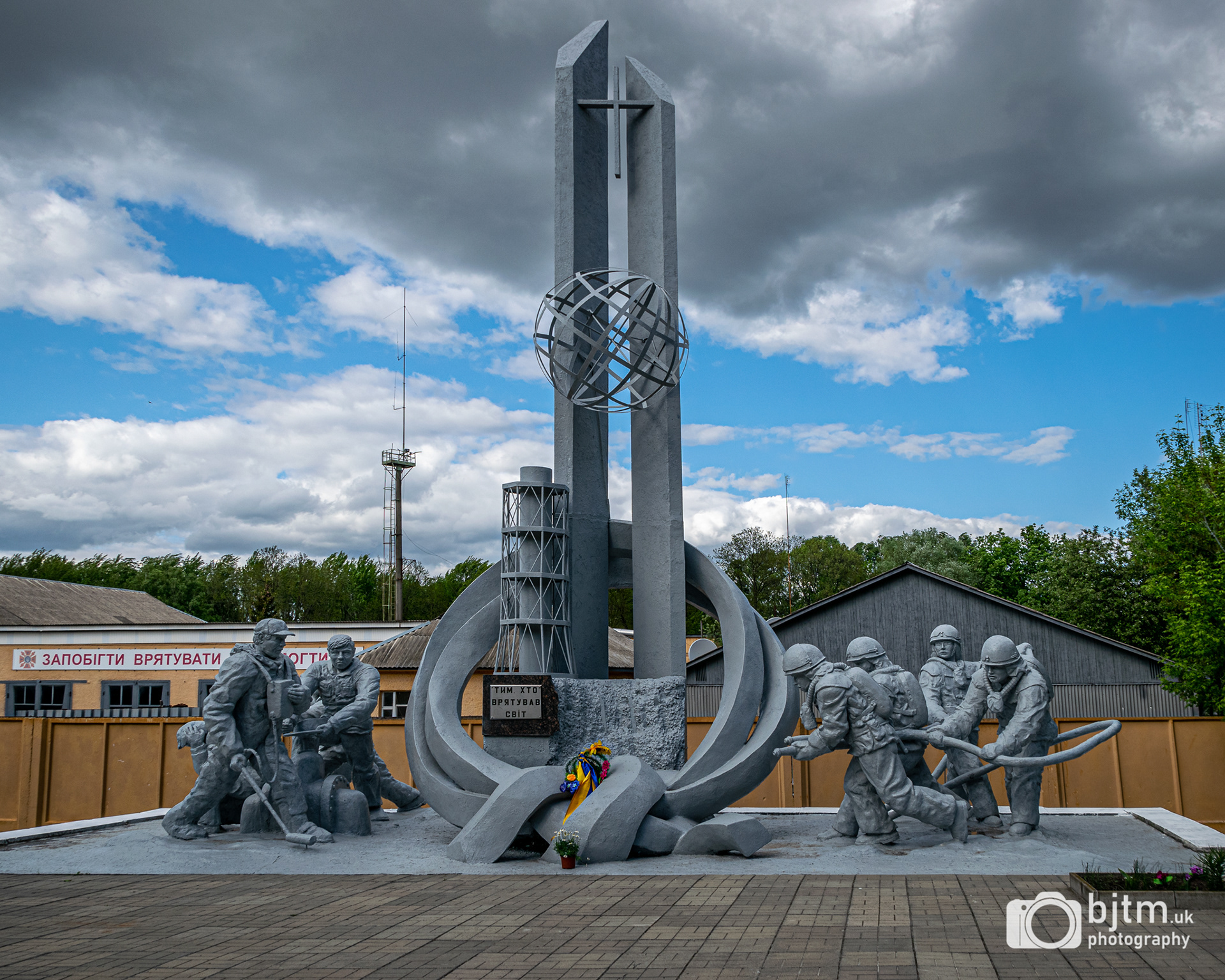 Unofficial monument to the first firefighters who responded to the disaster in Chernobyl village