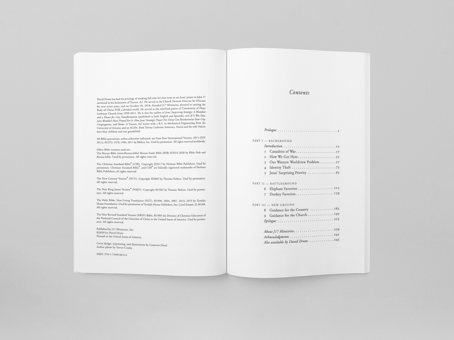 Tucson book design typesetting of copyright and contents page for author David Drum's book "Peace Talks"
