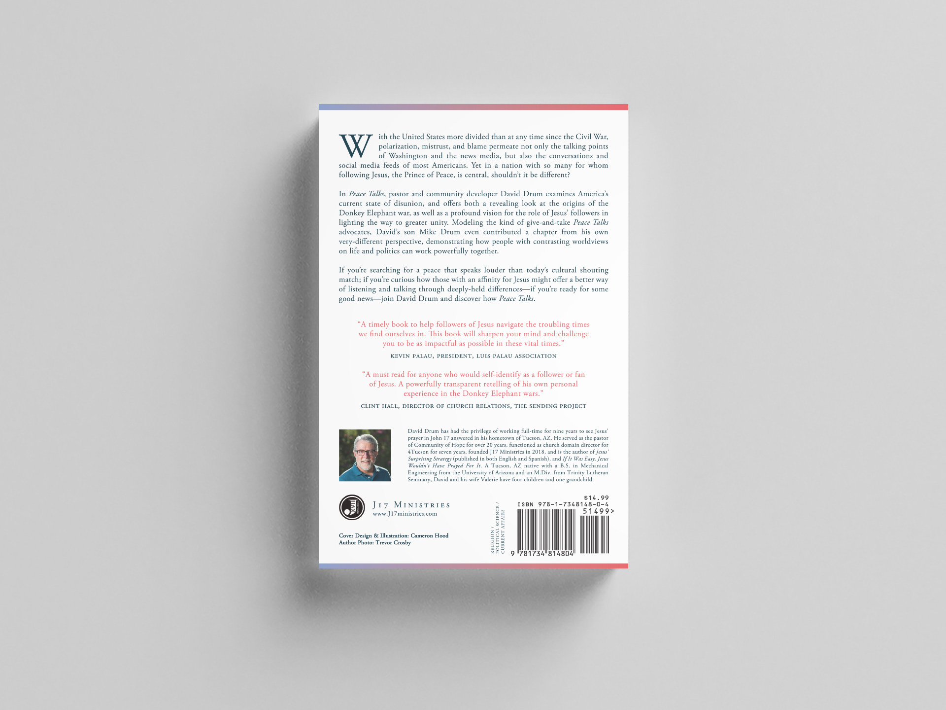 Tucson book cover design of back cover for author David Drum's book "Peace Talks"