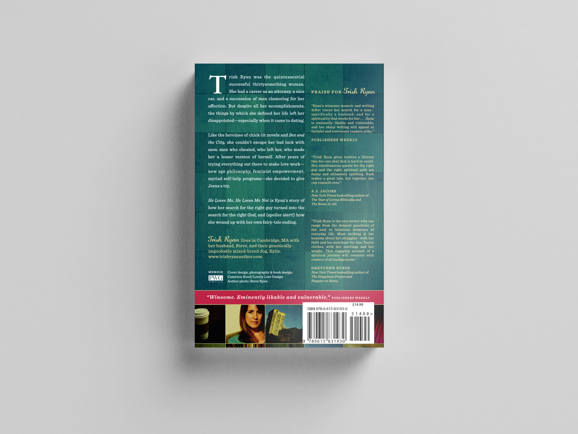 Tucson book cover design of back cover for author Trish Ryan's memoir "He Loves Me He Loves Me Not"