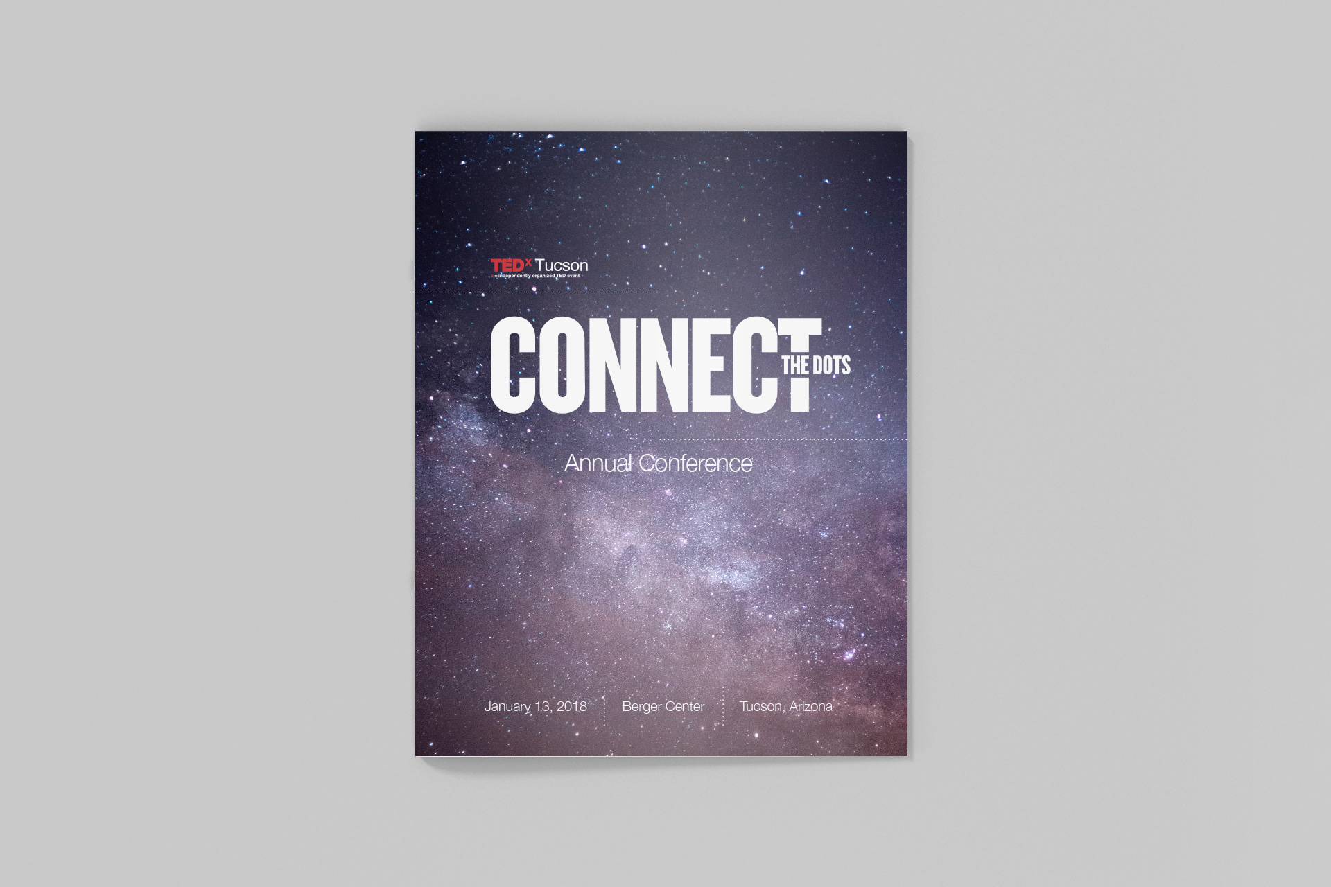 Tucson bulletin brochure booklet graphic design for TEDx Tucson's 2018 Annual Conference "Connect the Dots"