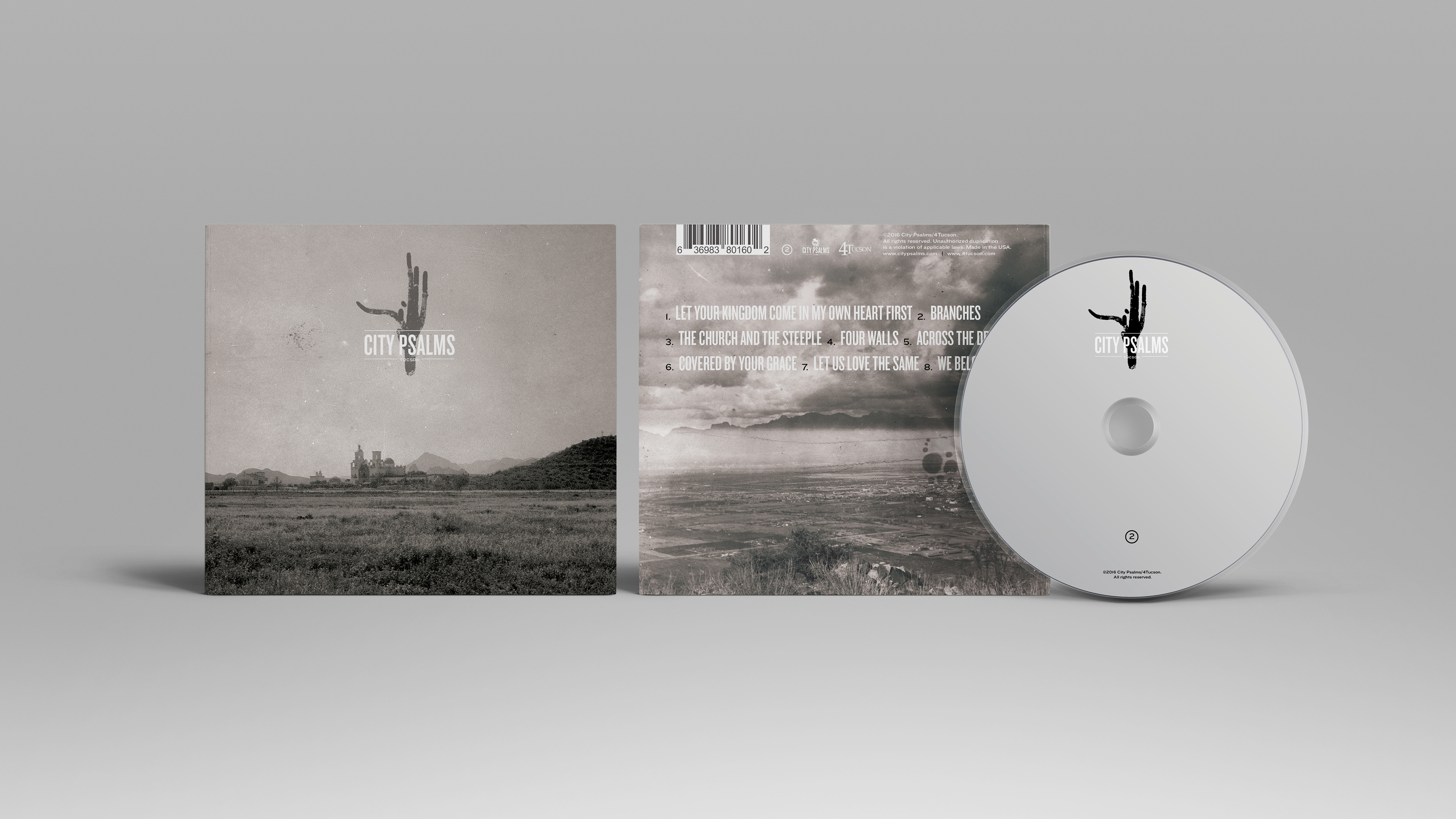 Album cover design of the eco-wallet digipack of "City Psalms Two" from the Tucson worship collective City Psalms