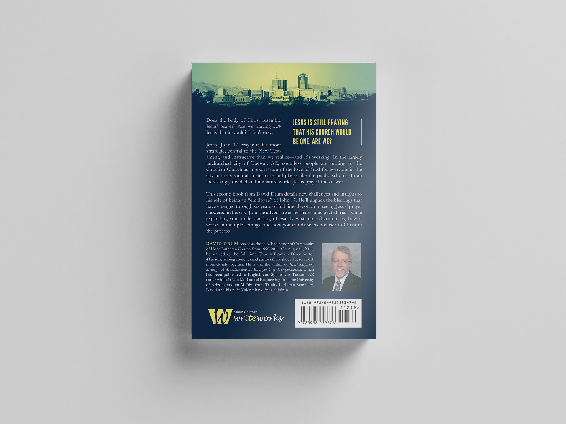 Tucson book cover design of back cover for author David Drum's book "If It Was Easy Jesus Wouldn't Have Prayed For It"