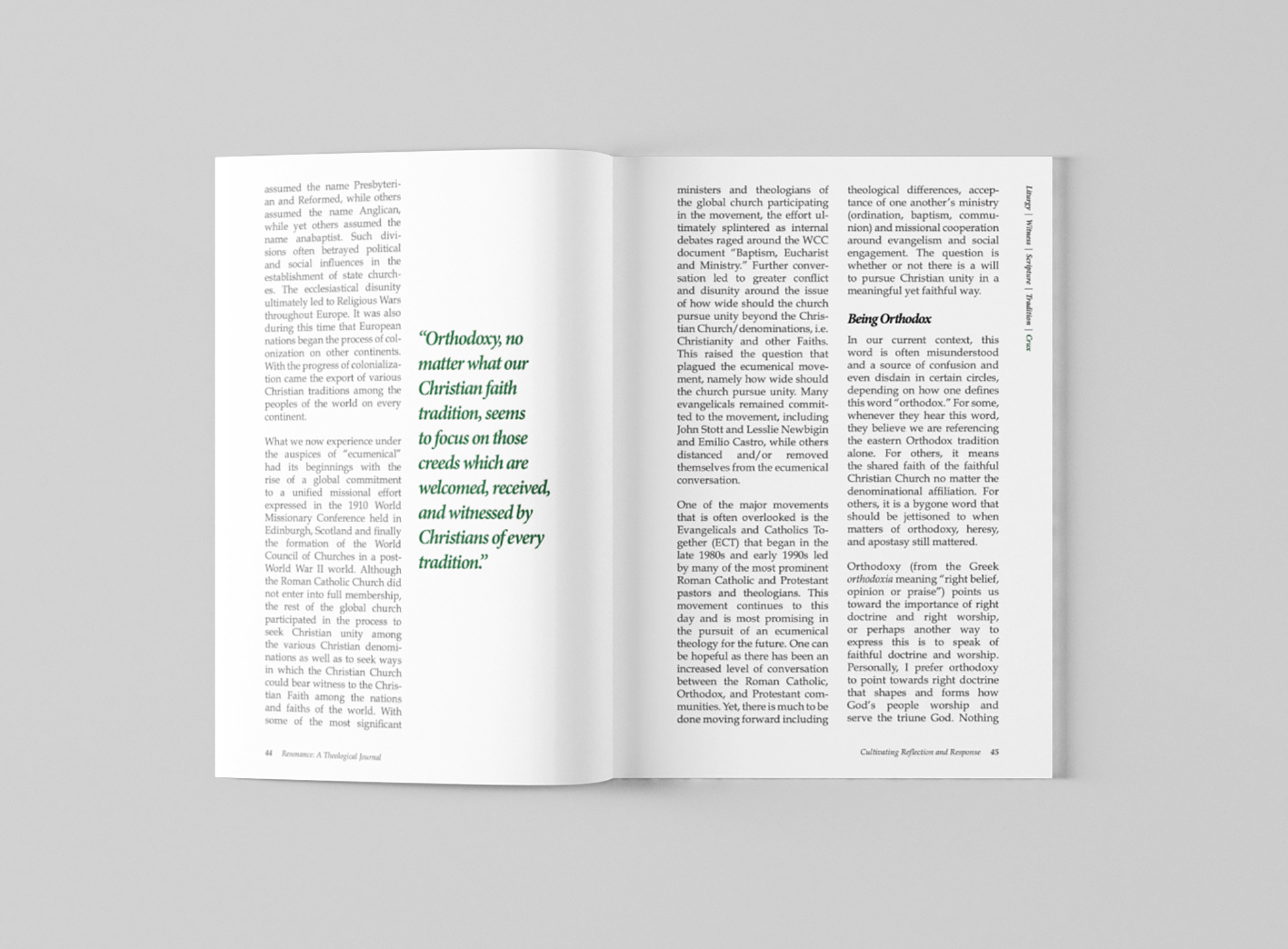 Tucson magazine typesetting for "Resonance: A Theological Journal"