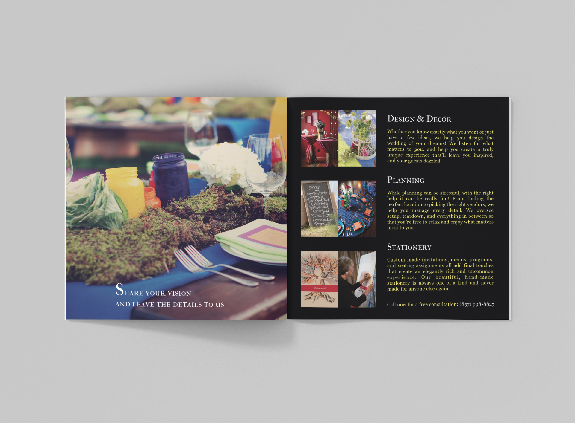 Tucson bulletin brochure booklet graphic design for Creative Wedding Solutions