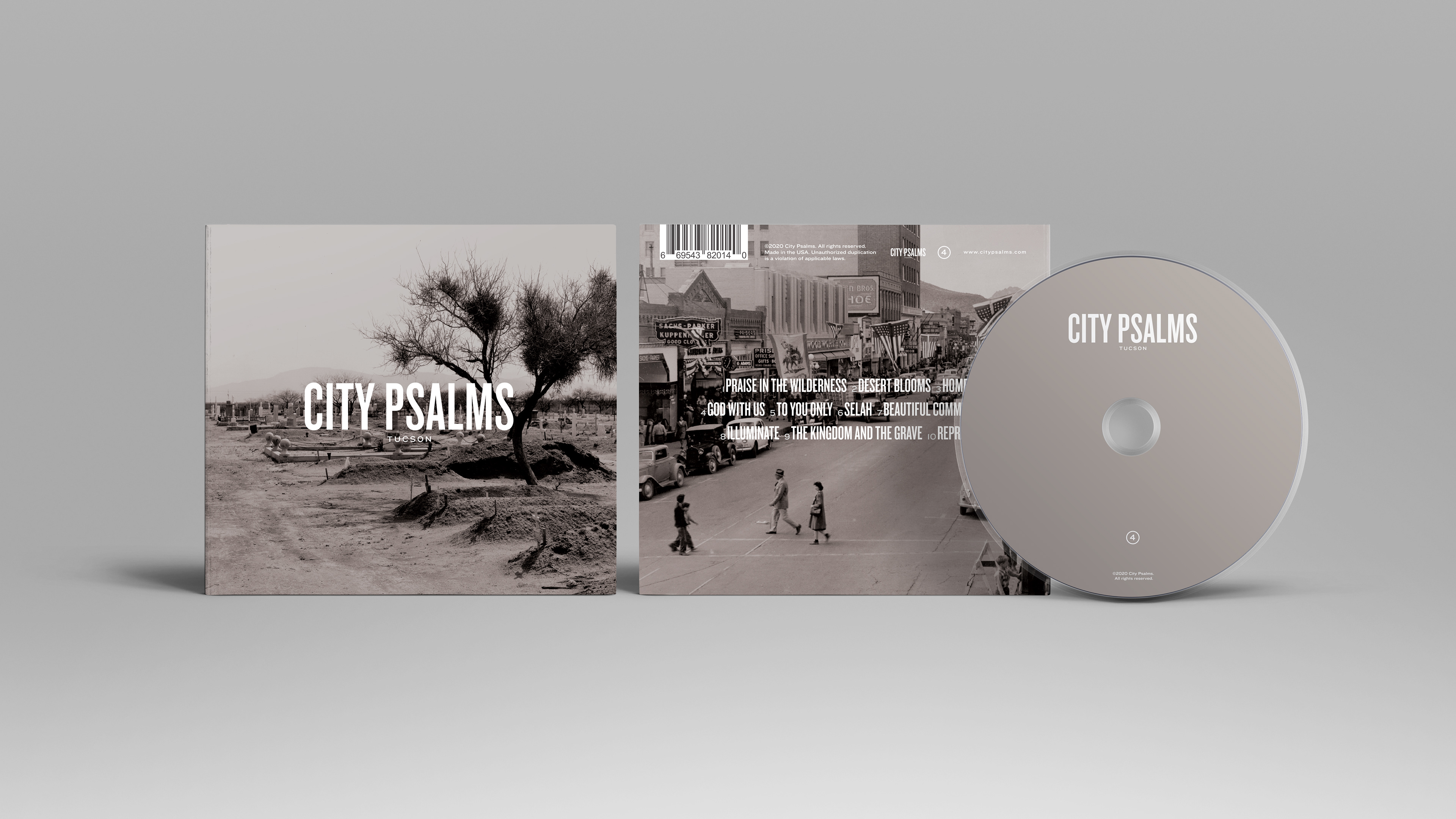 Album cover design of the eco-wallet digipack of "City Psalms Four" from the Tucson worship collective City Psalms