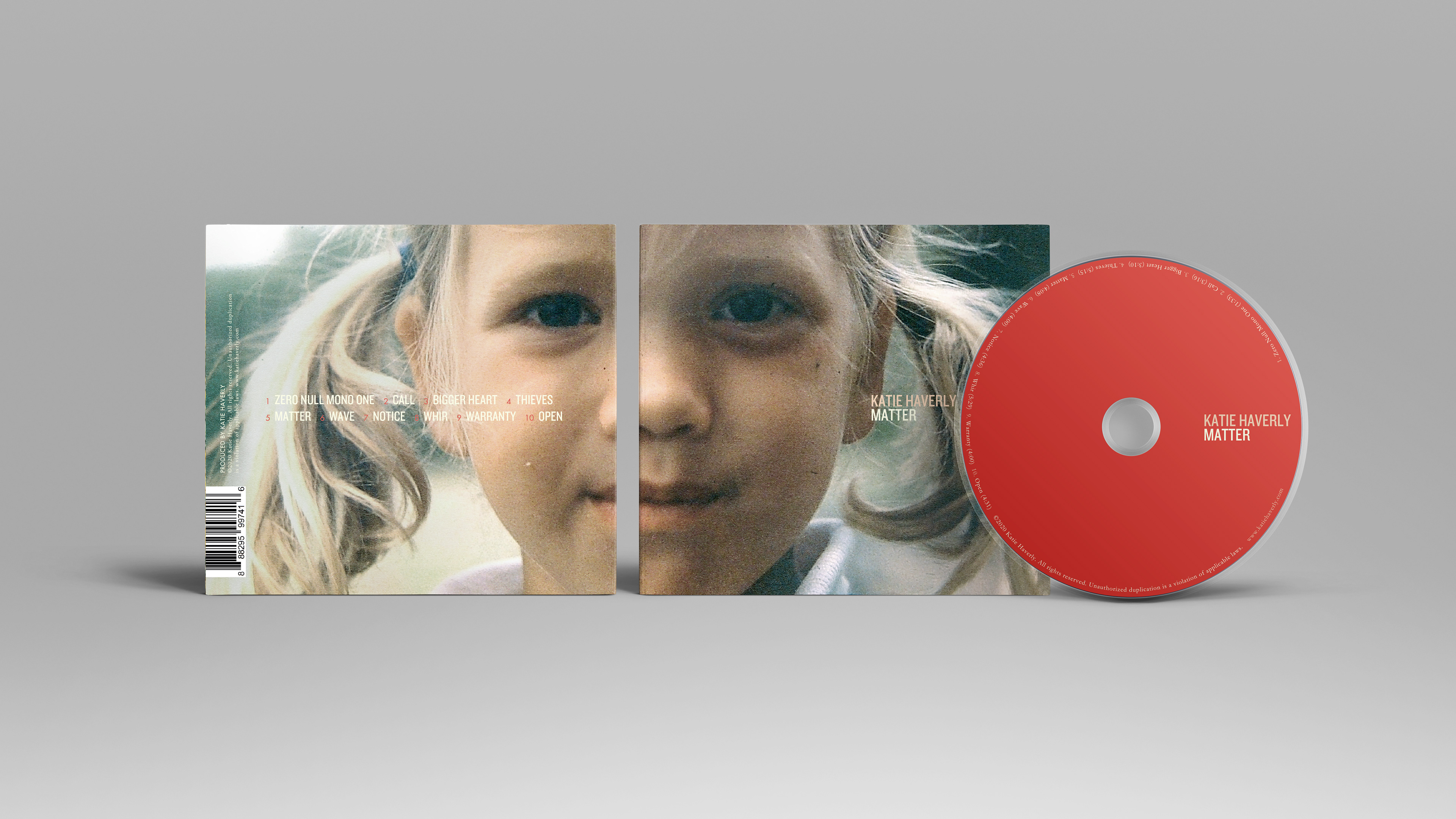 Album cover design of the eco-wallet digipack of "Matter" from the Tucson singer-songwriter Katie Haverly