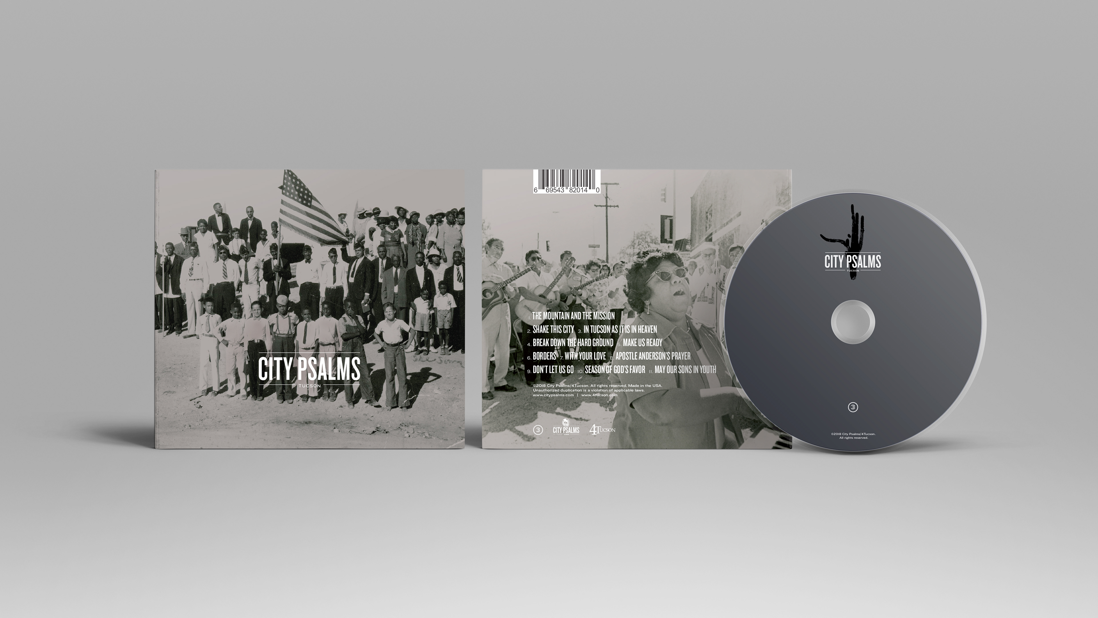 Album cover design of the eco-wallet digipack of "City Psalms Three" from the Tucson worship collective City Psalms