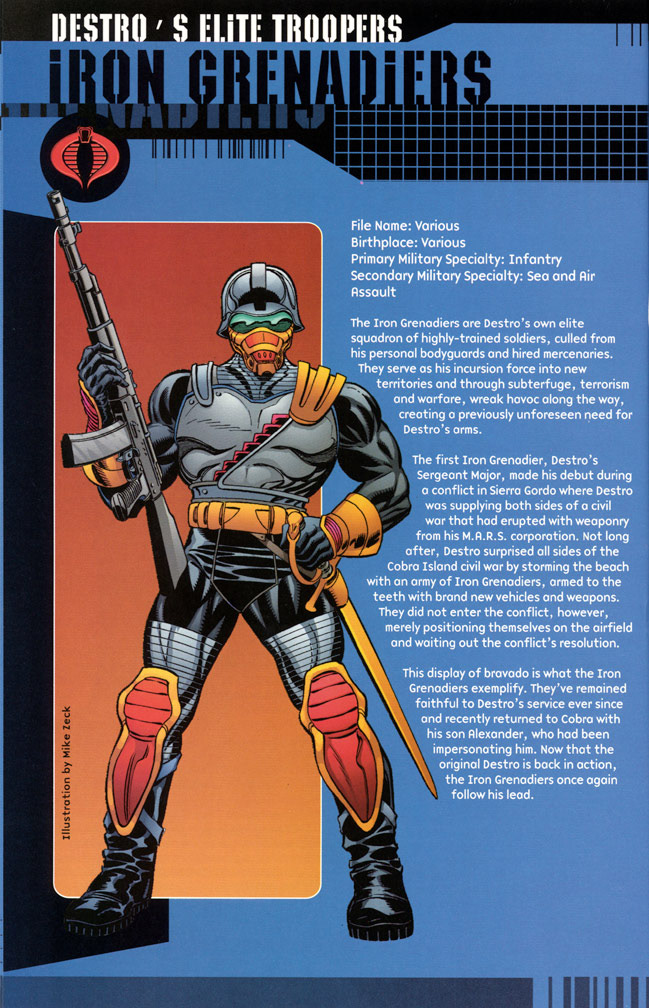 G.I.JOE BATTLE FILES 2 of 3, July, 2002. Iron Grenadiers page. Mike Zeck (pencils / inks)