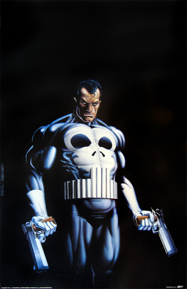 PUNISHER POSTER 6: Poster version of the Mike Zeck / Phil Zimelman painted cover for the Punisher hardbound graphic novel, 'Return To Big Nothing'.