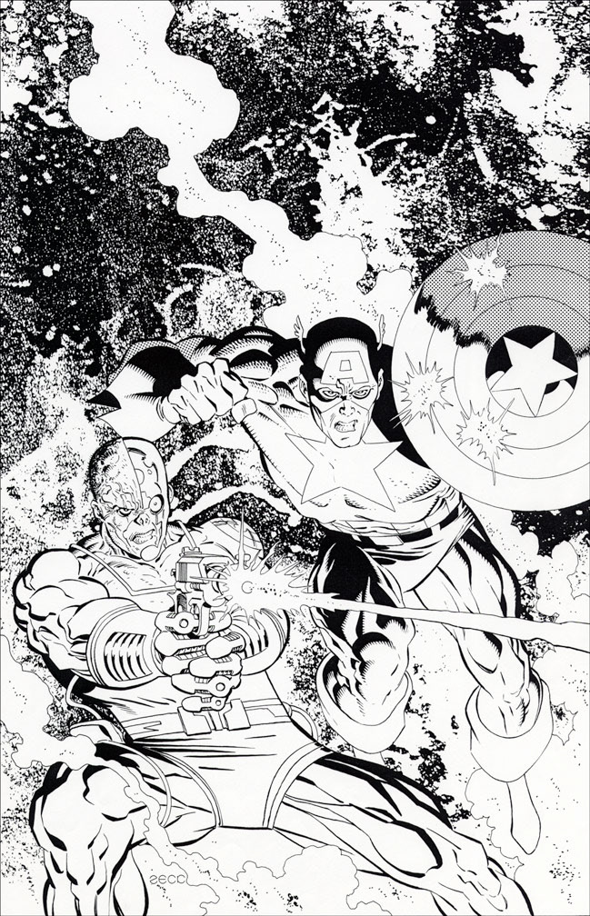 HOT SHOTS AVENGERS: "Captain America: Deathlok Lives" black and white art by Zeck