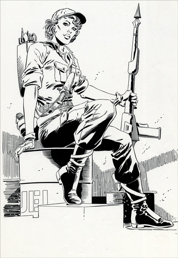 G. I. JOE: ANNUAL 3 - Lady Jaye pinup, black and white art. Zeck (pencils) Janke (inks)