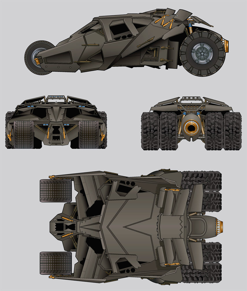 	movie Batmobile, one of the turnarounds for a History of the Batmoblle Style Guide.