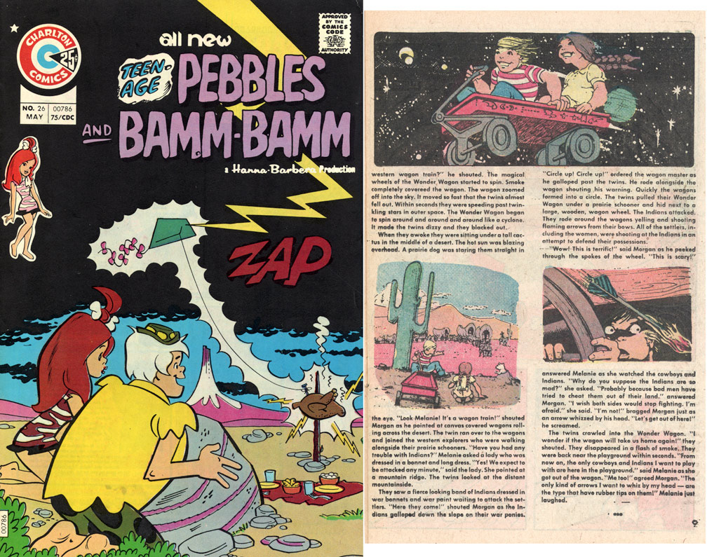 PEBBLES AND BAMM-BAMM, Vol 4 No 26, May, 1975. INTERIOR: Spot illustrations for a two page text story. Sample shown next to cover. Spot illo, Mike Zeck (pencils / inks)