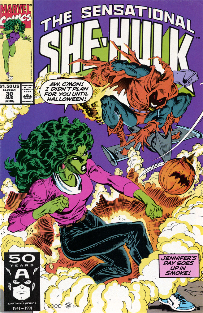 SHE-HULK, Vol 2 Number 30, August 1991 issue. COVER, Mike Zeck (pencils) Jim Sanders (inks)