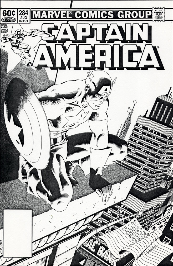 CAPTAIN AMERICA: Issue 284 - Black and white cover art by Zeck (p) Beatty (i)