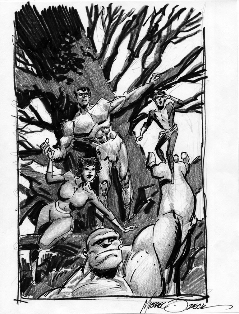 Cover sketch for a proposed comic featuring Wally Wood's Misfits, but the project didn't materialize.