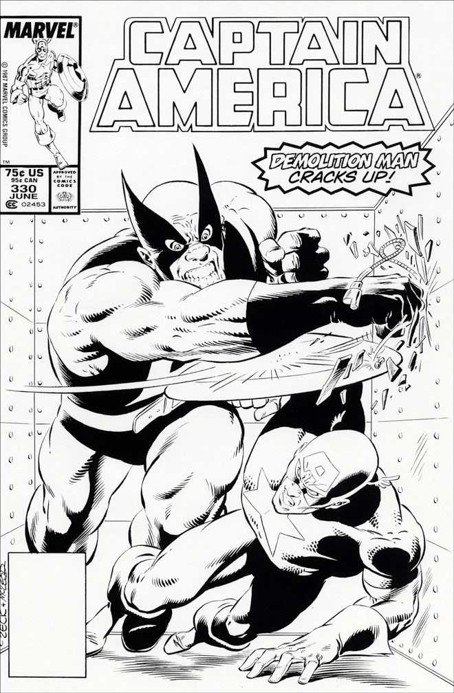 CAPTAIN AMERICA: Issue 330 - Black and white cover art by Zeck (p) McLeod (i)
