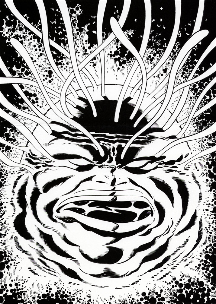 UNIVERSAL STUDIOS SUPREME BEING: Art for one of the displays in a 'Space' themed store in the Marvel 'Islands of Adventure' section of the Universal Theme Park, Orlando. Al Milgrom (inks)
